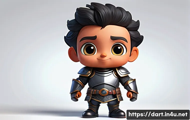 디지털아트 카툰 렌더링 기법 - A vibrant 3D cartoon-rendered fantasy RPG character standing heroically on a simple, flat-colored ba...