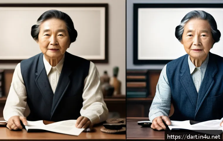업스케일링 AI 활용법 - A detailed digital art scene showing an AI upscaling process on an old family photo, where a vintage...