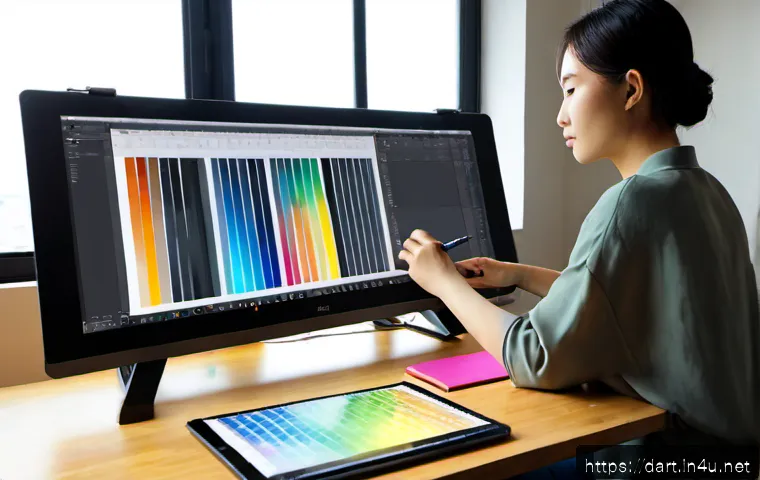 디지털아트 프리랜서 가이드 - Photorealistic home studio scene of a confident freelance digital artist working at a large pen disp...